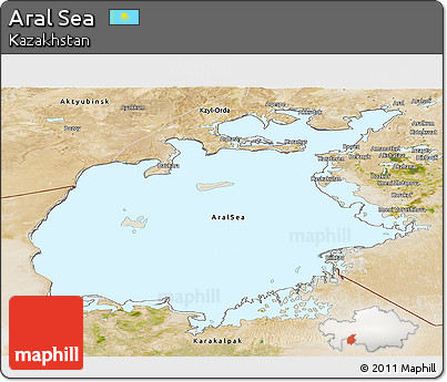 Shaded Relief Panoramic Map of Aral Sea, satellite outside