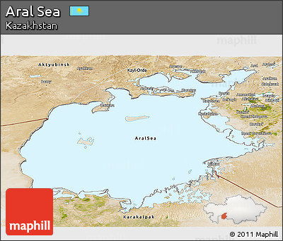 Shaded Relief Panoramic Map of Aral Sea, satellite outside