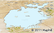 Shaded Relief Panoramic Map of Aral Sea, satellite outside