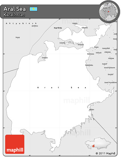 Silver Style Simple Map of Aral Sea
