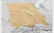 Satellite 3D Map of Dzhambul, lighten, desaturated