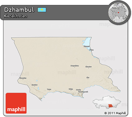 Shaded Relief 3D Map of Dzhambul, single color outside