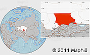 Gray Location Map of Dzhambul, highlighted country, hill shading