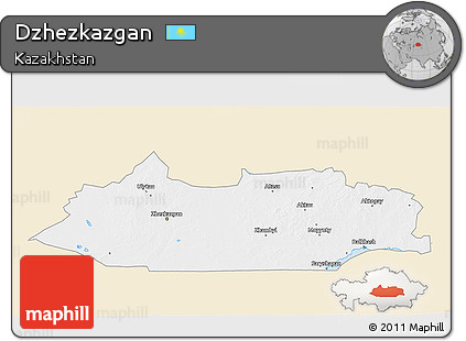 Classic Style 3D Map of Dzhezkazgan, single color outside