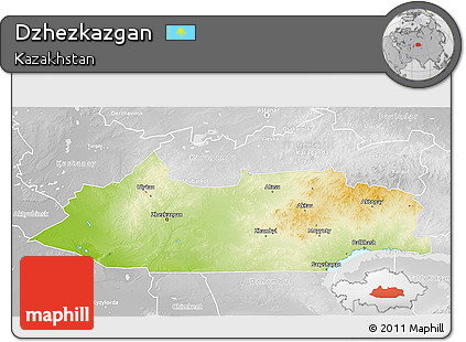Physical 3D Map of Dzhezkazgan, lighten, desaturated
