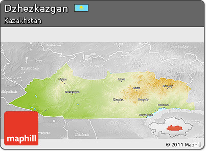 Physical 3D Map of Dzhezkazgan, lighten, desaturated