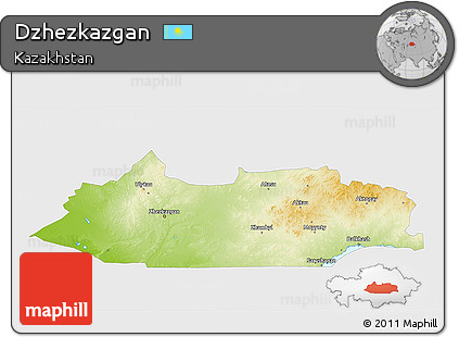 Physical 3D Map of Dzhezkazgan, single color outside