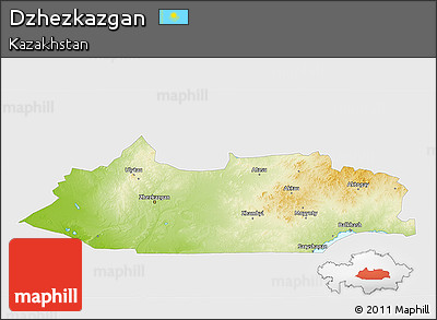 Physical 3D Map of Dzhezkazgan, single color outside