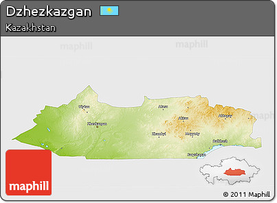 Physical 3D Map of Dzhezkazgan, single color outside