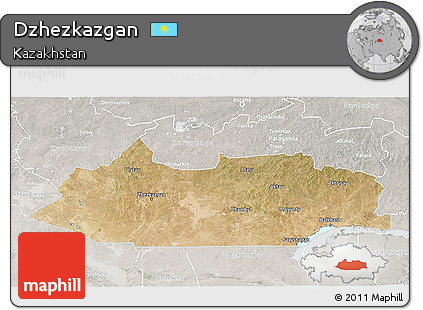 Satellite 3D Map of Dzhezkazgan, lighten, semi-desaturated
