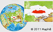 Physical Location Map of Dzhezkazgan, highlighted country