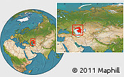 Satellite Location Map of Guryev, within the entire country
