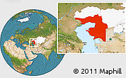 Satellite Location Map of Guryev, highlighted country