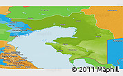 Physical Panoramic Map of Guryev, political outside