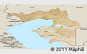 Satellite Panoramic Map of Guryev, shaded relief outside