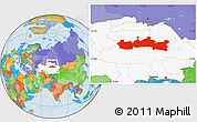 Political Location Map of Karaganda, highlighted country