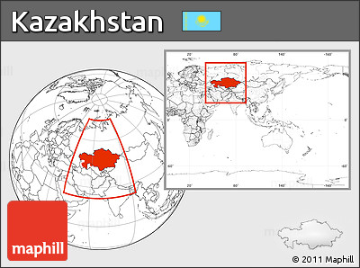 Blank Location Map of Kazakhstan, within the entire continent