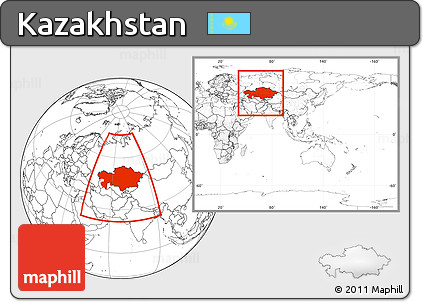 Blank Location Map of Kazakhstan, within the entire continent