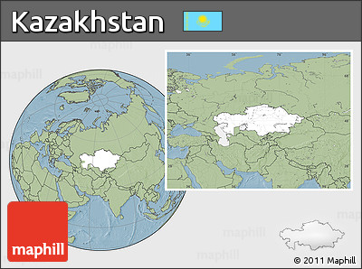 Blank Location Map of Kazakhstan, savanna style outside, hill shading outside
