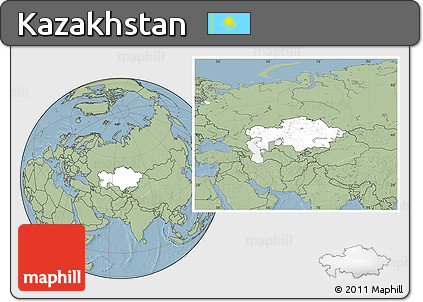 Blank Location Map of Kazakhstan, savanna style outside, hill shading outside