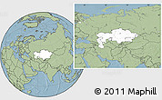 Blank Location Map of Kazakhstan, savanna style outside, hill shading outside