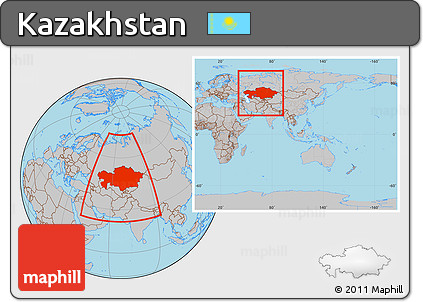 Gray Location Map of Kazakhstan, within the entire continent