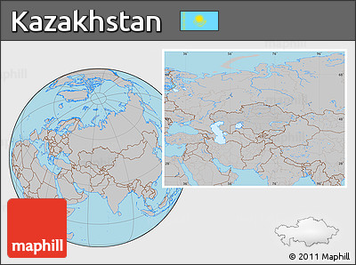 Gray Location Map of Kazakhstan, hill shading inside