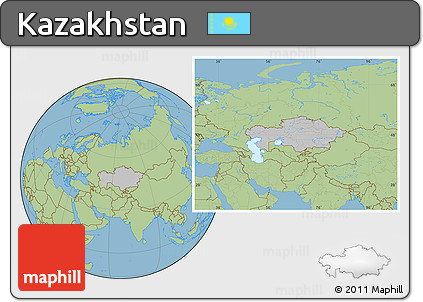 Gray Location Map of Kazakhstan, savanna style outside, hill shading inside
