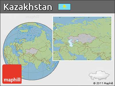 Gray Location Map of Kazakhstan, savanna style outside, hill shading inside