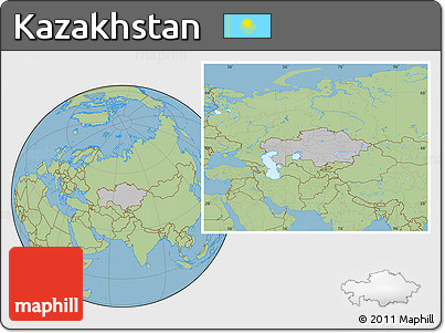 Gray Location Map of Kazakhstan, savanna style outside, hill shading inside