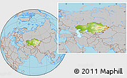 Physical Location Map of Kazakhstan, gray outside