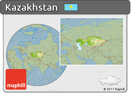 Physical Location Map of Kazakhstan, savanna style outside, hill shading