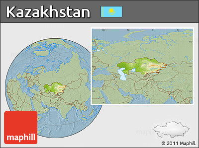 Physical Location Map of Kazakhstan, savanna style outside, hill shading