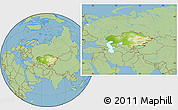Physical Location Map of Kazakhstan, savanna style outside