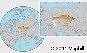 Satellite Location Map of Kazakhstan, gray outside