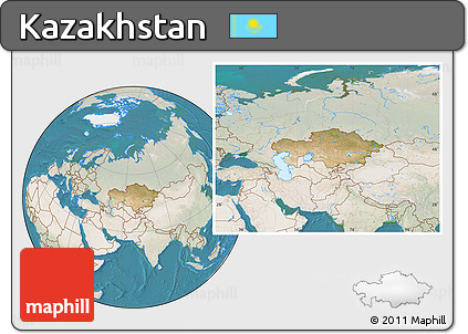 Satellite Location Map of Kazakhstan, lighten, land only