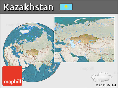 Satellite Location Map of Kazakhstan, lighten, land only