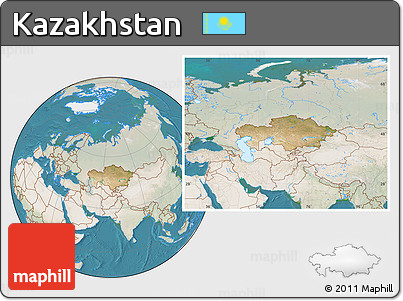Satellite Location Map of Kazakhstan, lighten, land only