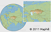 Satellite Location Map of Kazakhstan, savanna style outside