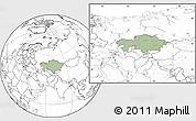 Savanna Style Location Map of Kazakhstan, blank outside, hill shading inside