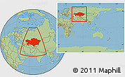 Savanna Style Location Map of Kazakhstan, within the entire continent