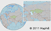 Savanna Style Location Map of Kazakhstan, gray outside, hill shading