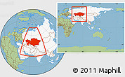 Savanna Style Location Map of Kazakhstan, highlighted continent, within the entire continent