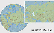 Savanna Style Location Map of Kazakhstan, hill shading outside