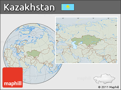 Savanna Style Location Map of Kazakhstan, lighten, hill shading