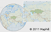 Savanna Style Location Map of Kazakhstan, lighten, hill shading