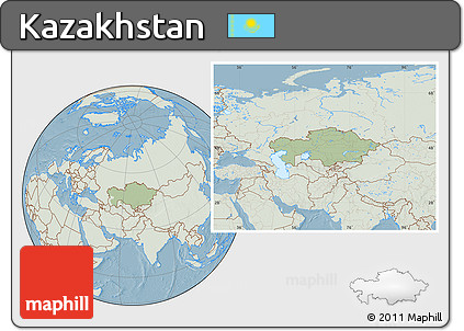 Savanna Style Location Map of Kazakhstan, lighten, land only, hill shading