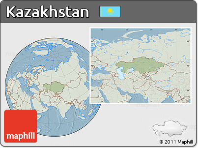 Savanna Style Location Map of Kazakhstan, lighten, land only, hill shading