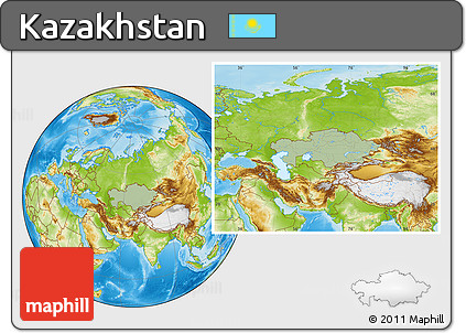 Savanna Style Location Map of Kazakhstan, physical outside, hill shading