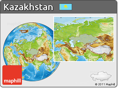 Savanna Style Location Map of Kazakhstan, physical outside, hill shading